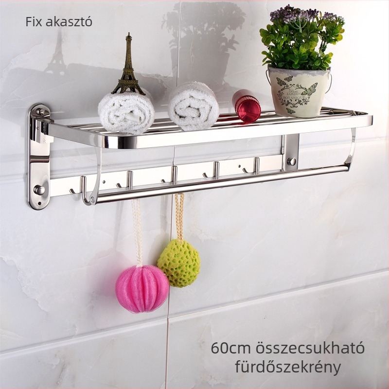 Rozsdamentes acél törölközőtartó, összecsukható, kétszintes, polírozott felület, terhelés 10 kg