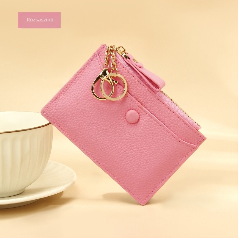 Valódi bőr kártyatartó, Nagy kapacitású kártyatartó, 1 hajtásos pénztárca, Poliészter bélés, Egyszerű mintázat