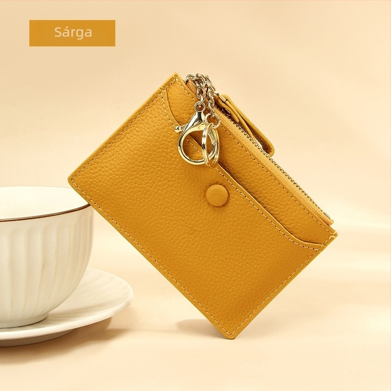 Valódi bőr kártyatartó, Nagy kapacitású kártyatartó, 1 hajtásos pénztárca, Poliészter bélés, Egyszerű mintázat