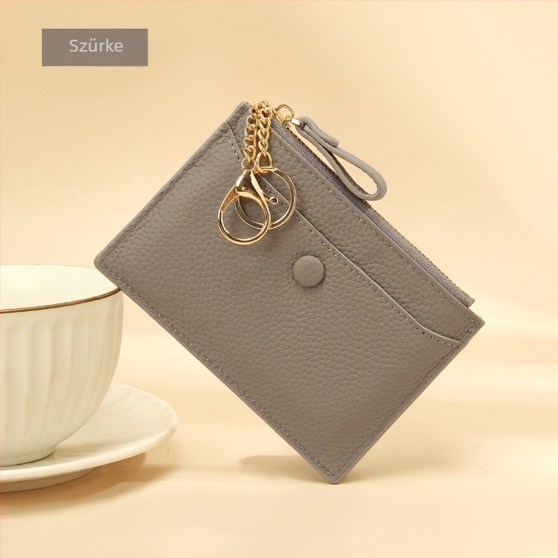 Valódi bőr kártyatartó, Nagy kapacitású kártyatartó, 1 hajtásos pénztárca, Poliészter bélés, Egyszerű mintázat