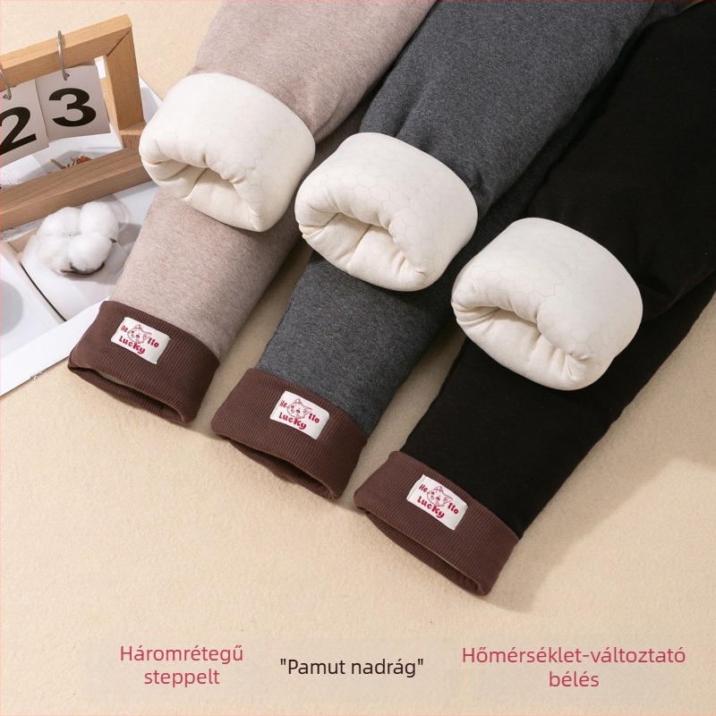 Lányok téli pamutnadrág belső fleece béléssel, háromrétegű steppelt kivitel, rendkívül melegek északi régiókhoz, gyerekeknek külső viselésre