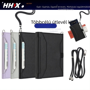 RFID-védett bőr útlevél-tartó kártyatartó rekesszel és zsebbel a beszállókártyához – uniszex, PU bőr, szintetikus bélés, üzleti utazási stílus