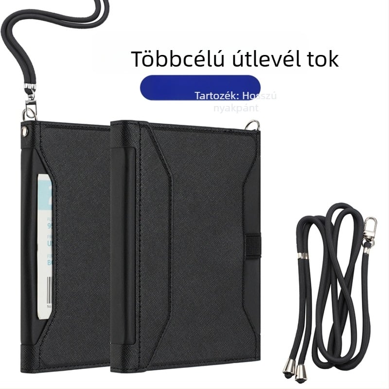RFID-védett bőr útlevél-tartó kártyatartó rekesszel és zsebbel a beszállókártyához – uniszex, PU bőr, szintetikus bélés, üzleti utazási stílus