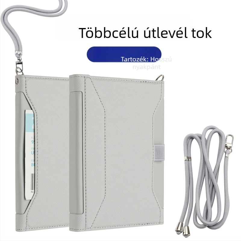 RFID-védett bőr útlevél-tartó kártyatartó rekesszel és zsebbel a beszállókártyához – uniszex, PU bőr, szintetikus bélés, üzleti utazási stílus