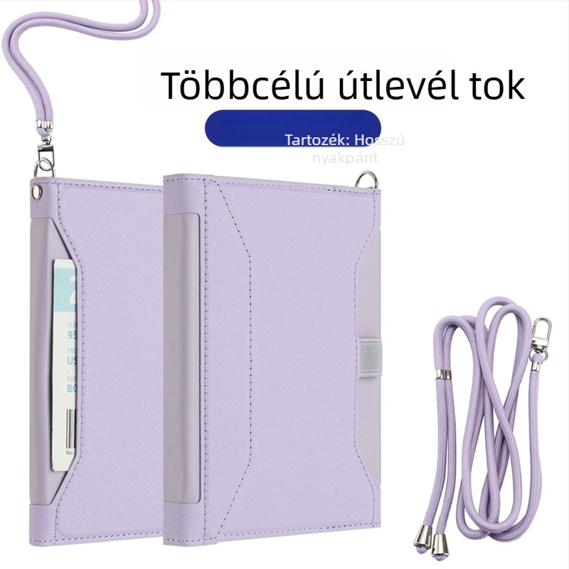 RFID-védett bőr útlevél-tartó kártyatartó rekesszel és zsebbel a beszállókártyához – uniszex, PU bőr, szintetikus bélés, üzleti utazási stílus
