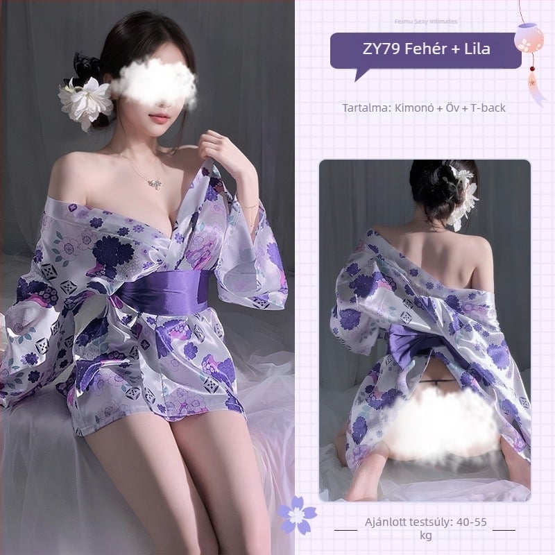 Feimu sakura virágos kimono fehérnemű — szexi éjszakai ruházat, dekoltázs és fenék megmutatása