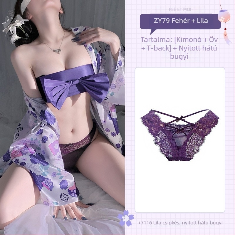 Feimu sakura virágos kimono fehérnemű — szexi éjszakai ruházat, dekoltázs és fenék megmutatása