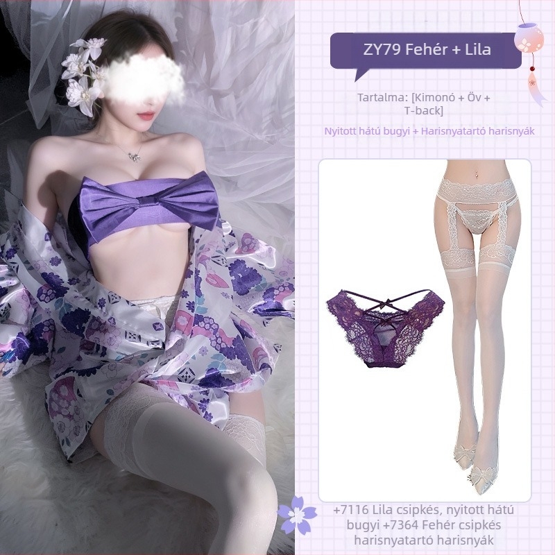 Feimu sakura virágos kimono fehérnemű — szexi éjszakai ruházat, dekoltázs és fenék megmutatása