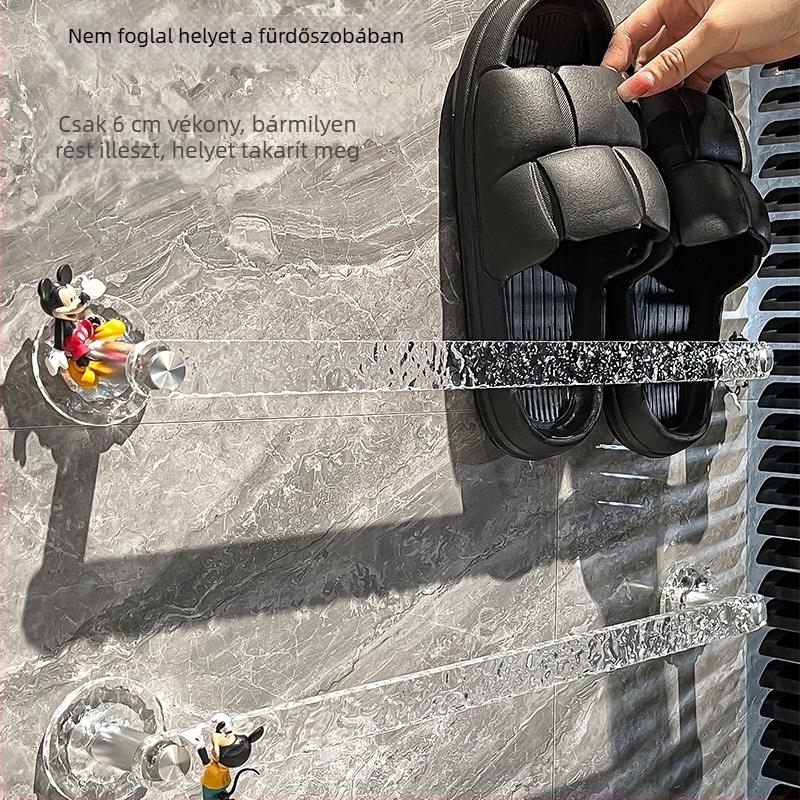 Fürdőszobai papucs tartó, falra szerelhető vákuumos rögzítés, műanyag, egyemeletes, könnyed luxus stílus.