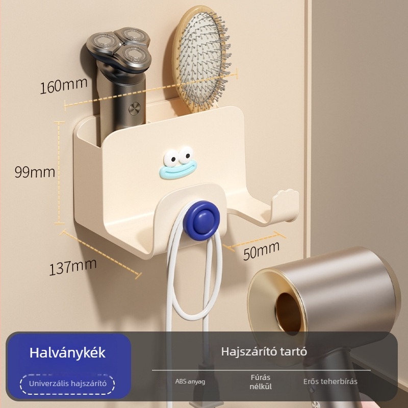 Hajszárító állvány, műanyag, egyszintes, skandináv stílusú fürdőszobai szervező