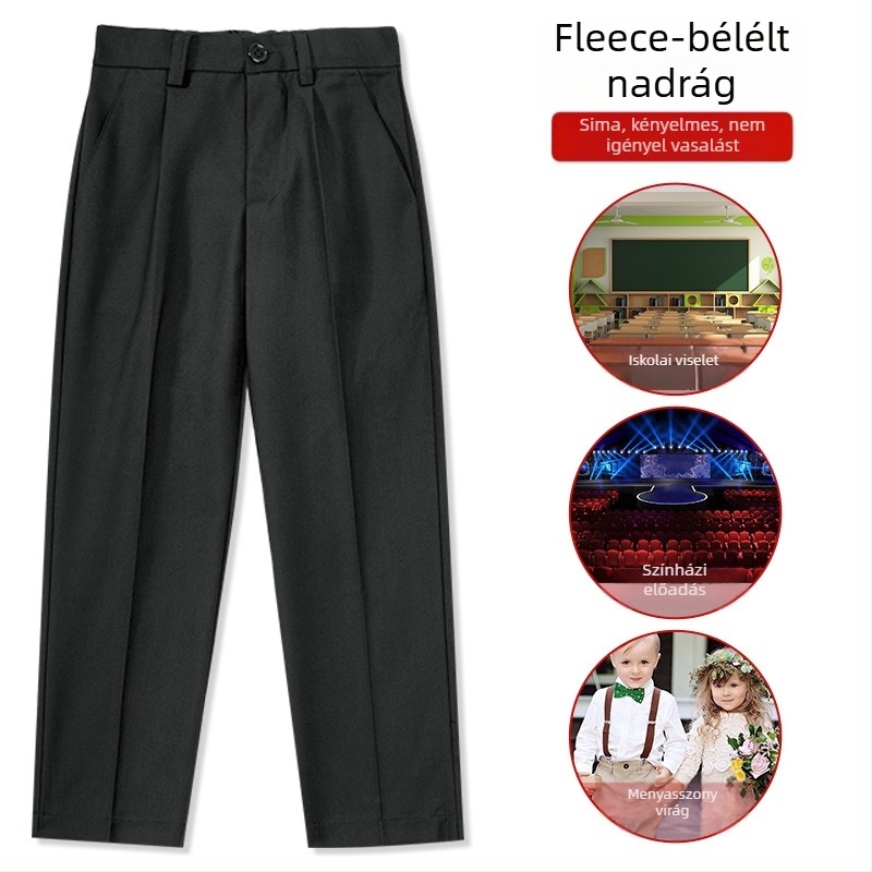 Fiúknak iskolai nadrág – szérge szövet, 100% poliészter, fleece bélés, téli modell, középmagas derék