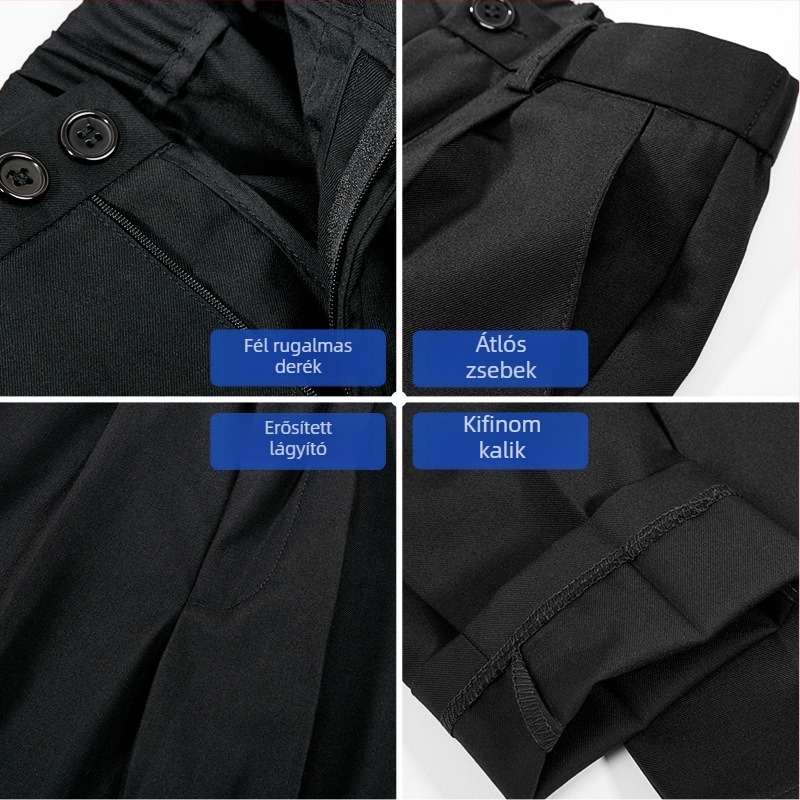 Fiúknak iskolai nadrág – szérge szövet, 100% poliészter, fleece bélés, téli modell, középmagas derék