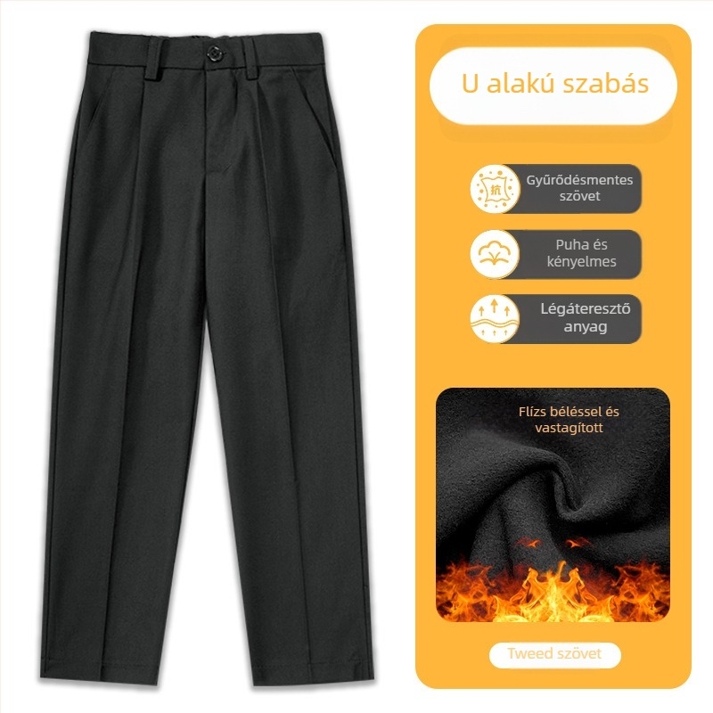 Fiúknak iskolai nadrág – szérge szövet, 100% poliészter, fleece bélés, téli modell, középmagas derék