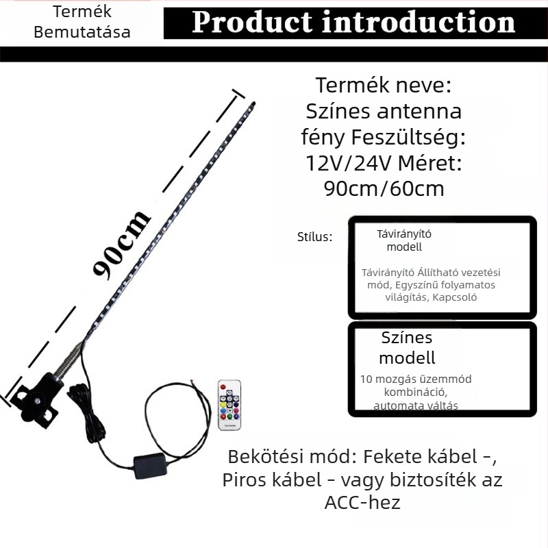 Autó LED antenna off-road járművekhez — 12–24 V, 0,5 A, élettartam 10000 h, illesztés Card Edge