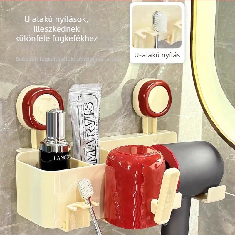 Fogkefetartó szívókoronggal – falra szerelhető, fúrás nélkül, műanyag, modern minimalista fürdőszobai tároló