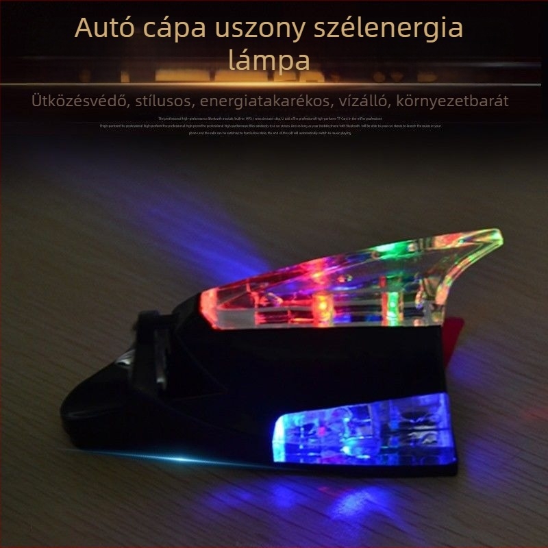 Autó LED hátsó figyelmeztető fény napelemes cápauszony antennával, ragasztó montázs, 12V, 12A, rendkívül hosszú élettartam