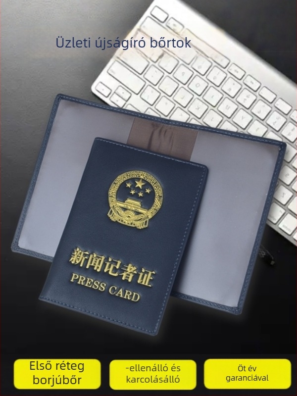 Újságírók számára bőr ID-tartó - első réteg marhabőr, kopásálló védő kártya- és dokumentumtároló, SHENGWELL 89001