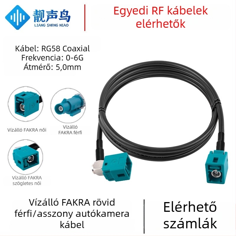 Fakra vízálló RG58 RF koaxiális kábel, több szálú, férfi és női csatlakozókkal, járművekhez, Fakra-JK