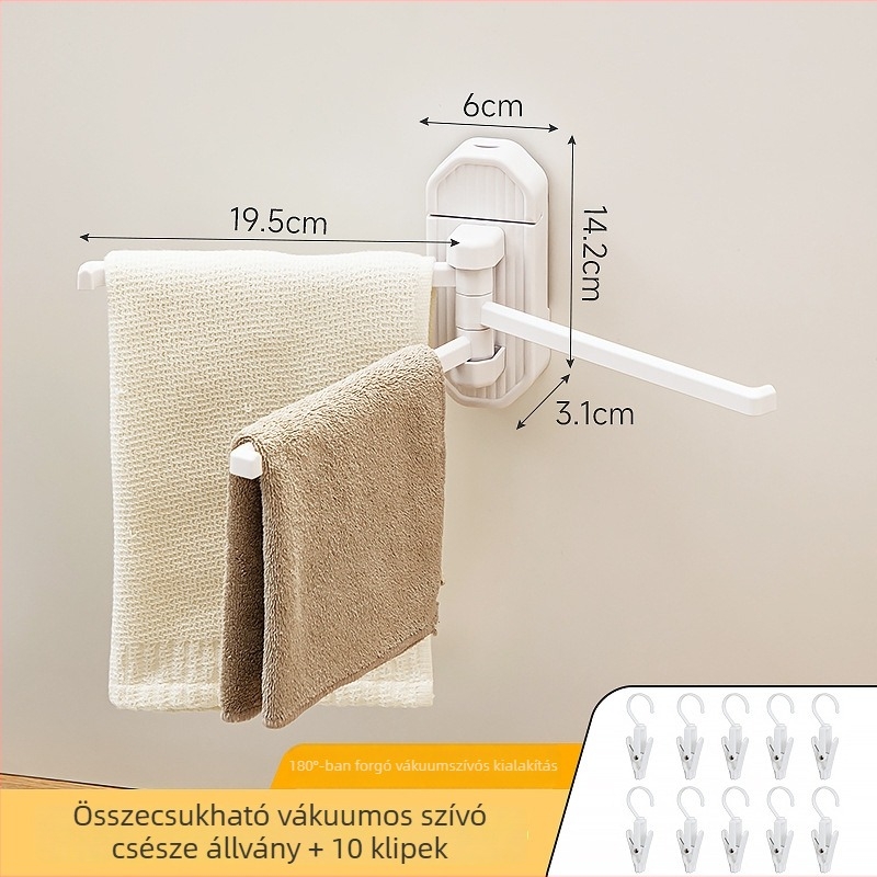 Törölközőtartó vákuumos, forgatható, fúrás nélkül, falra szerelhető, műanyag, teherbírás 1 kg