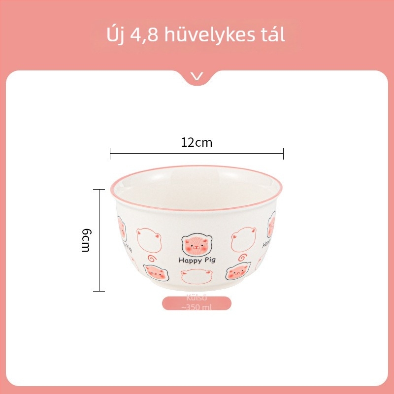 Porcelán tál gyerekeknek karikatúra malac dizájnnal, kör alakú, mikrohullámú sütőbe helyezhető