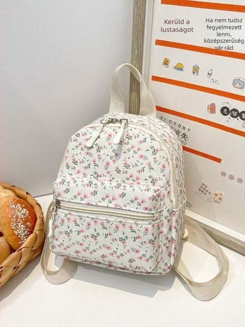 Japán stílusú mini hátizsák virágos mintával, vászonból, kapacitás 20 L alatt, laptopod akár 8 hüvelykig fér, légpárnás vállpántok