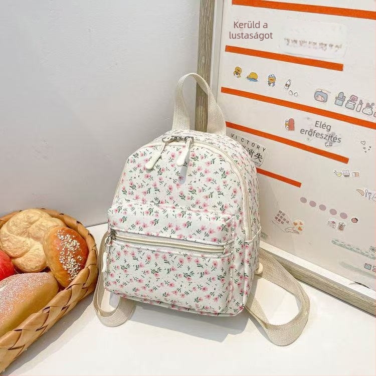Japán stílusú mini hátizsák virágos mintával, vászonból, kapacitás 20 L alatt, laptopod akár 8 hüvelykig fér, légpárnás vállpántok