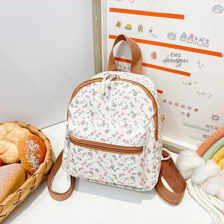 Japán stílusú mini hátizsák virágos mintával, vászonból, kapacitás 20 L alatt, laptopod akár 8 hüvelykig fér, légpárnás vállpántok