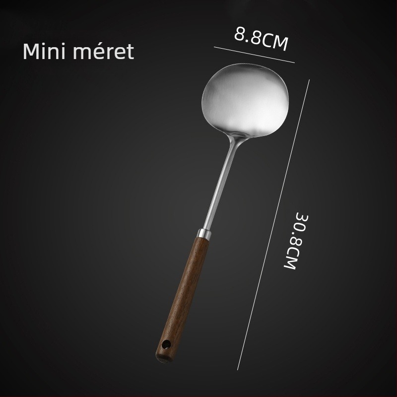 Rozsdamentes acél spatula fából készült nyéllel, csúszásmentes, hőálló, nem tapadó edényekhez
