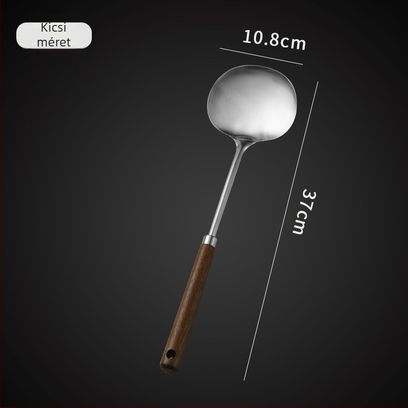 Rozsdamentes acél spatula fából készült nyéllel, csúszásmentes, hőálló, nem tapadó edényekhez