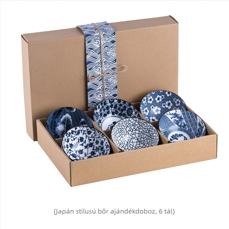 Japán stílusú porcelán tál- és evőeszköz készlet ajándékdoboztartóban, kör alakú formájú virágos alglazúros mintával, mikrohullámú sütőben használható, logó nyomtatás és testreszabás.