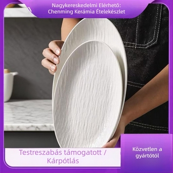 Porcelán ovális tál, skandináv stílus, modern minimalista, domborított hal motívum, szállodai és éttermi használatra