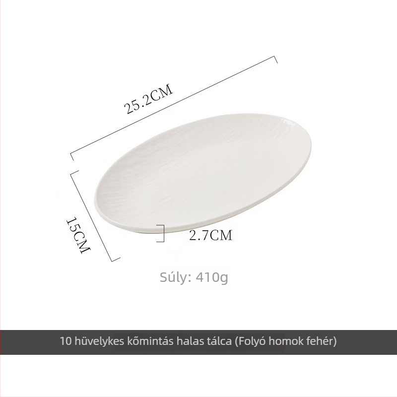 Porcelán ovális tál, skandináv stílus, modern minimalista, domborított hal motívum, szállodai és éttermi használatra