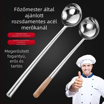 Rozsdamentes acél wokkanál fa nyéllel, hosszú nyél, magas hőmérséklet-állóság, égésálló konyhai eszköz