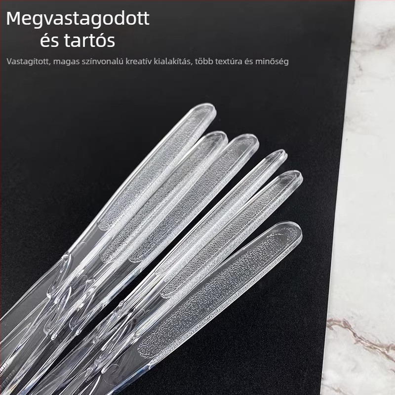 Egyszer használatos vastagított műanyag evőeszközök nyugati stílusú készlet hosszú nyéllel: kés, villa és kanál; mikrohullámú sütőben használható.