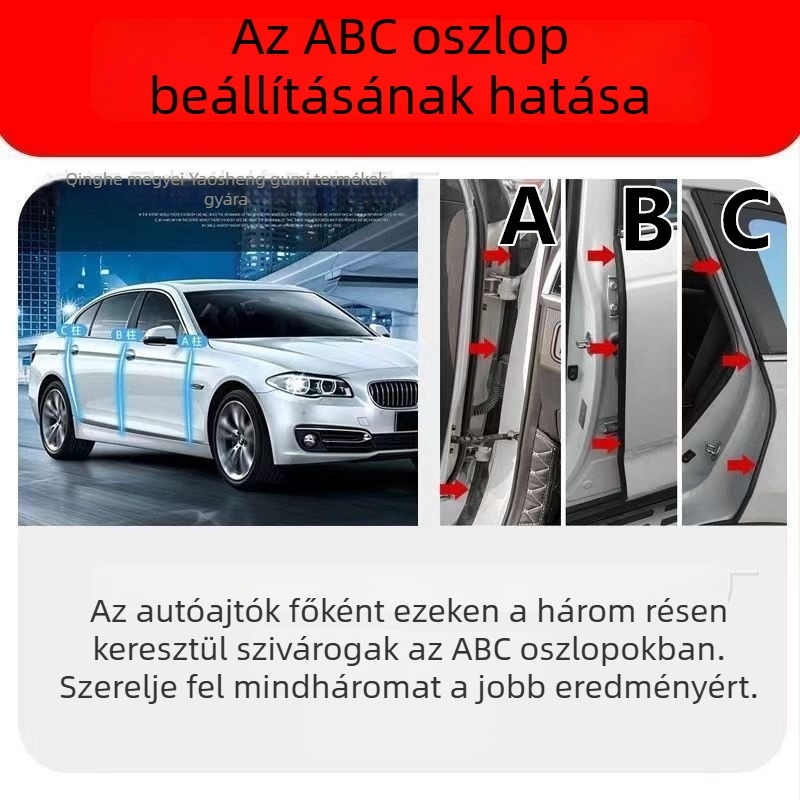 Autó A-, B- és C-pillér tömítőszalagok; gumírozott tömítés por- és hangszigetelésre; kopásálló; márka Yao Xian