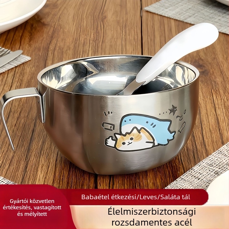 Xinrong rozsdamentes acél étkezőtál — kör alakú, egy darabból készült formázás, rajzfilm minta, modern minimalista stílus, mikrohullámú sütőben használható