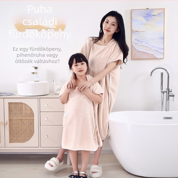Korall fleece fürdőköntös felnőtteknek és gyerekeknek, kapucnival, uniszex, szülő-gyermek készlet, gyorsan száradó és nagy nedvszívó; anyag: poliészter 85%
