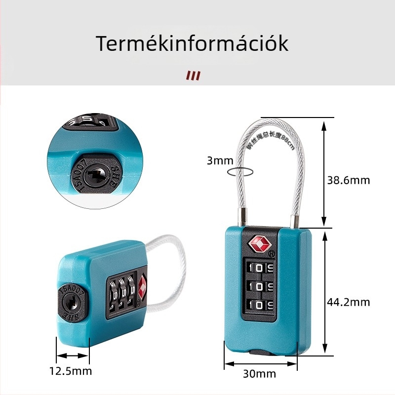 Plum lock TSA23902 mechanikus lakat, ABS műanyag, 3 mm-es záró rúd, utazáshoz és edzőtermi szekrényekhez