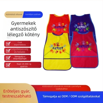 Gyerekeknek vízálló hosszú ujjú kötény kézzel rajzolt mintával, poliészter anyagból, egy méretben, 3–8 éveseknek