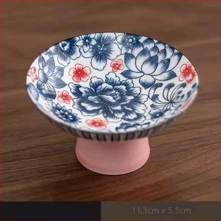 Porcelán gyümölcstál, kínai stílusú, magas lábú kivitel, aláglazúros díszítés, Zhuo Zhong