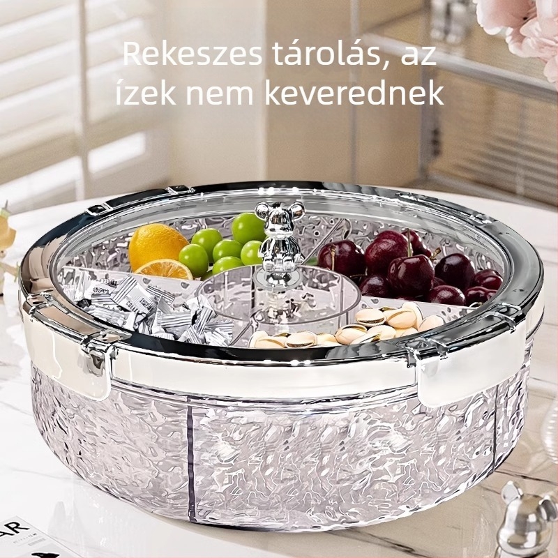 Medve alakú zárható tál diófélék és nassolnivalók számára, rekeszekkel a szárított gyümölcsöknek, otthoni használatra, könnyed luxus dizájn