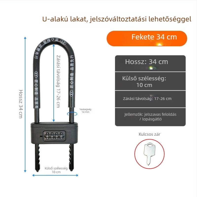 Üzlet üvegajtóihoz jelszavas zár, dupla ajtóhoz, lopás elleni védelem, kinyújtott és megvastagodott dizájn