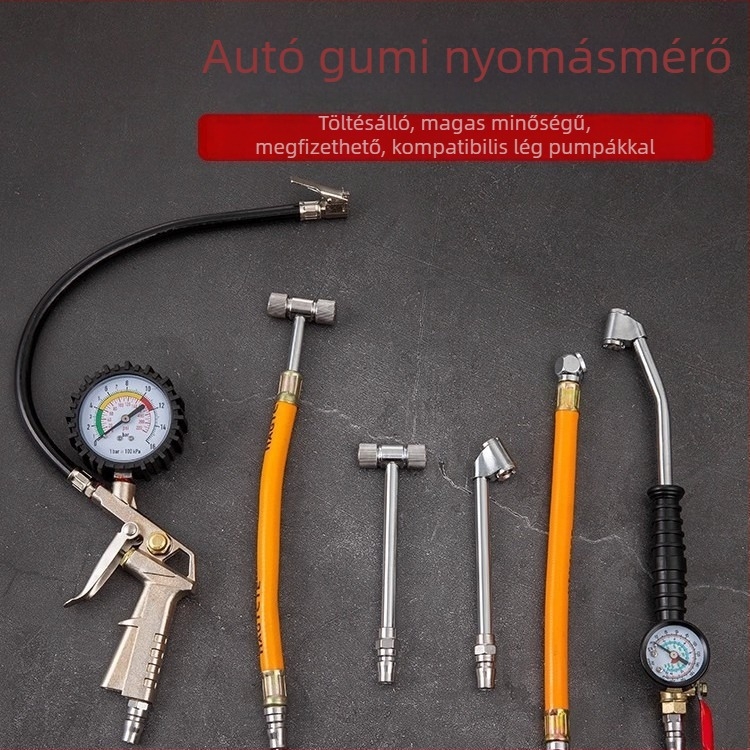 Autó gumiabroncs nyomásmérő – gumitest, szerelés nyomó típusú, brit típusú szeleppel