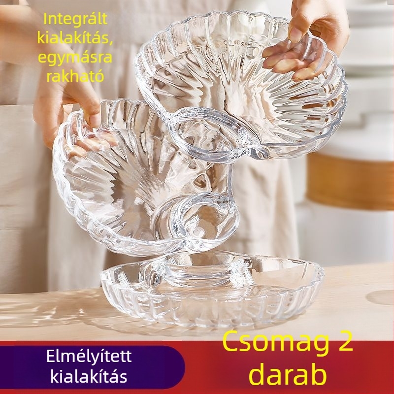 Üvegből készült osztott tál, átlátszó és tartós, mártóedénnyel, egyszerű stílusban, ideális dumplings, tengeri ételek és garnélák tálalásához