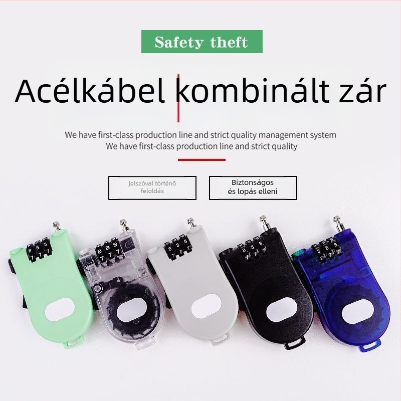 Külső acélkábel kombinált zár – MGWS C-31, 2 mm rúdátmérő, 10 mm távolság, numerikus kód, mérnöki műanyagok