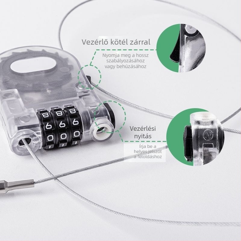 Külső acélkábel kombinált zár – MGWS C-31, 2 mm rúdátmérő, 10 mm távolság, numerikus kód, mérnöki műanyagok