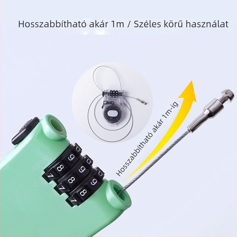 Külső acélkábel kombinált zár – MGWS C-31, 2 mm rúdátmérő, 10 mm távolság, numerikus kód, mérnöki műanyagok