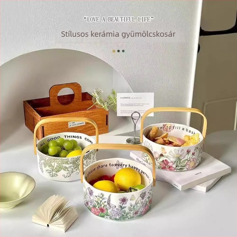 Gyümölcs kosár, porcelán, iris mintával, nordic stílusú kerámia, Haohuang Ceramics