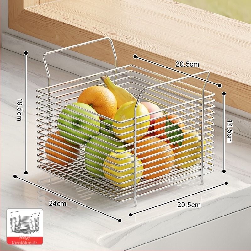 304 rozsdamentes acél tárolókosár, modell 8370, gyümölcs és zöldség tárolására, japán stílusú konyhai kosár – Kitchen phoenix