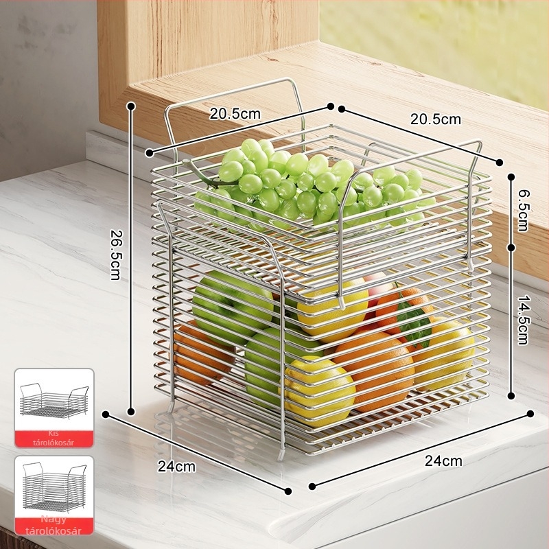 304 rozsdamentes acél tárolókosár, modell 8370, gyümölcs és zöldség tárolására, japán stílusú konyhai kosár – Kitchen phoenix